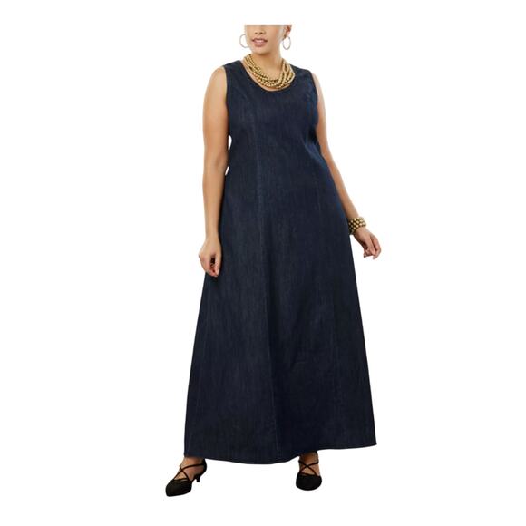 Jessica London Denim Maxi Jumper Dress Size 22 Dark Wash A-line Very Stretchy - Picture 1 of 15